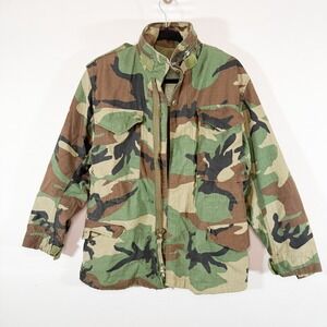 US Army M-65 Field Jacket Cold Weather Woodland Camo Desert Storm Era Medium VTG